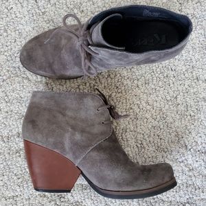 Kork-Ease Korks Roana Gray Suede Lace Up Wedge Boot Boho Classic leather